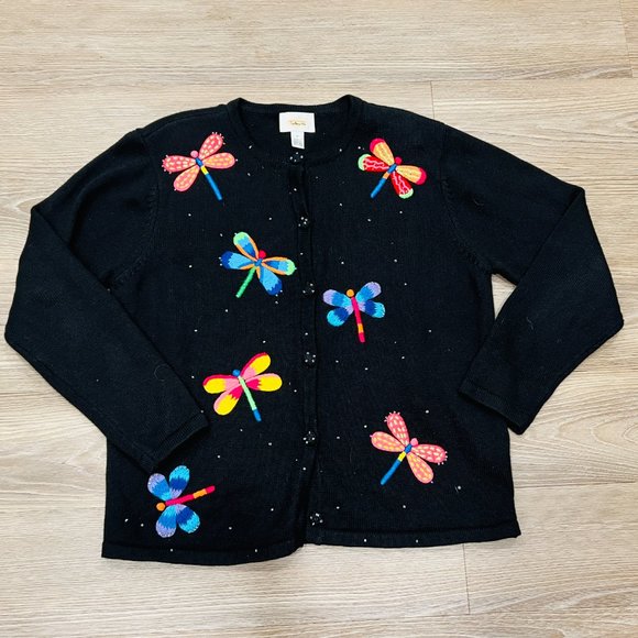 Talbots embroidered dragonfly cardigan M - Picture 1 of 9